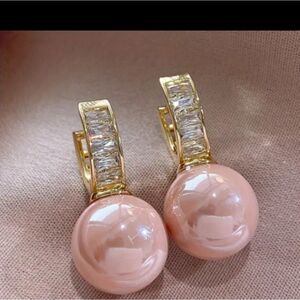 🆕🦪Hoop with Pink Imitation Pearl Earrings